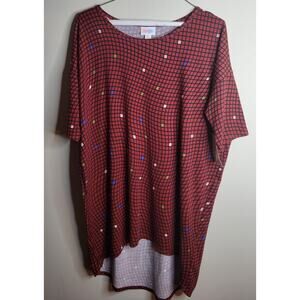 LuLaRoe Womens Size XS Irma High-Low Short Sleeve Tunic Shirt Burgandy NWT